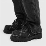 Madingi Nauji Vyri&scaron;ki Skalbti Džinsiniai Platforminiai Apvalaus Pir&scaron;to Derbio Batai Atsitiktiniai Didelio Pir&scaron;to Odiniai Batai Ni&scaron;iniai Avangardiniai Streetwear Batai Vyrams 39