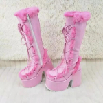 Žieminiai moteri&scaron;ki sniego batai platforma, auk&scaron;tu kulnu, dirbtinis kailis, moteri&scaron;ki batai, moteri&scaron;ki pliu&scaron;iniai &scaron;ilti neslystantys batai iki pusės blauzdos, goti&scaron;ki batai 45 rožinė