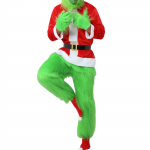 Kalėdiniai žali kostiumai-Suaugusiųjų pūkuotas kalėdinis cosplay kostiumas Santa aprangos rinkiniai L