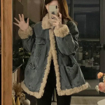 Japoni&scaron;ka Retro Lamb Vilnonė Džinsinė Striukė Moterims Naujas Rudens ir Žiemos Style Avinos vilnos žieminiai stori medvilniniai drabužiai XL