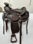 &Scaron;akė Wade Tree Ranch Roping Takas Vakarų žirgų įranga Odinė balna. 12 Inch tamsiai ruda spalva