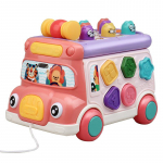 Muzikinis veiklos autobusas kūdikių žaislas su garsu ir &scaron;viesa formų rū&scaron;iavimo žaidimas &bdquo;Whack-a-Mole&ldquo; žaislai interaktyvus žaidimas animacinis mokyklinis autobusas vaikams
