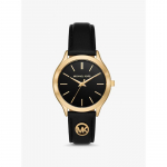 Michael Kors Slim Runway Aukso Tonas ir Odinis Laikrodis MK7482 juoda