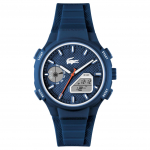 Lacoste Laikrodis Kvarcinis Mechanizmas Silikoninis Dirželis 45mm Mėlynas Ciferblatas Atsparus Vandeniui 100m Vyri&scaron;ki laikrodžiai 2011370 Blue Dial blue