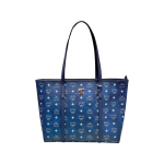 MCM mėlynas Visetos odinis didelis pirkinių krep&scaron;ys su auksiniais metaliniais elementais kasdieniam naudojimui Basic Set (Bag+Dust Bag)