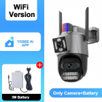 AIOOK 8MP IP kamera lauko WiFi PTZ dvigubo objektyvo dvigubo ekrano automatinis sekimas vandeniui atsparus apsauga vaizdo stebėjimas policijos &scaron;viesos signalizacija CCTV Camera+batterie