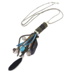 Les Tr&eacute;sors De Lily [P8443] - Collier Sautoir Cr&eacute;ateur 'Altai' turquoise gris argent&eacute; - 80 cm- motif 18 cm turkis