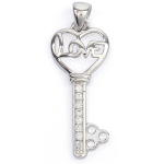Les Tr&eacute;sors De Lily [Q9408] - Pendentif argent 'Cl&eacute; du bonheur' blanc argent&eacute; rhodi&eacute; (love) - 25x12 mm