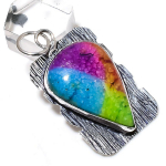 Natural Rainbow Solar Quartz Handmade 925 Sterling Silver Pendant 2.17 g9t35