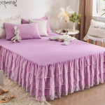 Pavasario ir vasaros nėriniuotas lovos sijonas Vienvietis princesės nėrinių &scaron;lifuotas čiužinys Neslystantis apsauginis užvalkalas lovatiesė Dovana 180*220cm 3pcs
