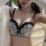 Moteri&scaron;ka reguliuojama liemenėlė be plieninio žiedo su uždara krūtine nuo nuslinkimo seksuali nėriniuota liemenėlė, kvėpuojanti ir plona bralette 32/70A juoda