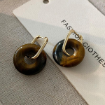 Natūralūs Tiger's Eye Stone Stud auskarai, paprastas dizainas, Niche One, dviejų ne&scaron;iojimų auskarai, literatūriniai ir retro Maillard auskarai.