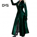 Moteri&scaron;kos dirbtinės odos ilga striukė stovi apykakle su užtrauktuku Kiberpunk paltas aptemptas juosmuo suskeldintas Hem Atsitiktinis laisvas vienspalvis &scaron;varkas mada rudens žiema L tamsiai žalia spalva