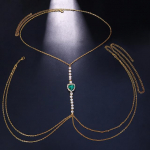 Seksualūs žalios spalvos kri&scaron;tolo krūtinės grandinės diržai nerūdijančio plieno pilvo juosmens grandinėlė kūno papuo&scaron;alai karoliai moterims, drabužių priedai