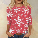 Laisvalaikio moteri&scaron;kos mados septynių rankovių kalėdinis spausdintas vir&scaron;us su apvalia kakleliu S vynas