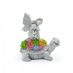 Saulės energija varomas angelo vėžlio sodo fėjos &scaron;viesos statula &ndash; dervos dekoratyvinis ornamentas Succulent turtle angel