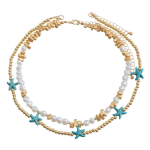 Ornaments, Bohemian Resort Style, Beach Clavicle Chain, Turquoise, Starfish Pendant, Rice Beads, Double Necklace