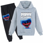 Vaiki&scaron;kas 3D džemperis Huggy Wuggy megztinis sportinis kostiumas Poppy Playtime vaiki&scaron;kas megztinis + kelnės 110cm pilka