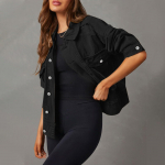 Moteri&scaron;kas tampraus džinsinio audinio &scaron;varkas ilgomis rankovėmis, džinsinis &scaron;varkas, trucker stiliaus &scaron;varkas su ki&scaron;ene XXL juoda