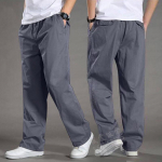 Vyri&scaron;kos plonos pavasario/vasaros laisvalaikio kelnės - didelės, laisvos, grynos medvilnės, elastingas juosmuo, tiesaus kirpimo, vidutinio amžiaus stiliaus 3XL for 92.5-102.5 kg