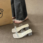 Gražios auk&scaron;takulnės &scaron;lepetės, vasaros 2024 nauja kalnų kri&scaron;tolais puo&scaron;ta vienos juostelės prancūzi&scaron;ka fėjos sijono basutė, skaidūs kristaliniai sandalai 35