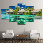 5 vienetų kra&scaron;tovaizdis Samoa kurorto kotedžas medis ežeras dangaus drobė Tapyba Plakatai ir spaudiniai Sienų nuotraukos Namų dekoras Be rėmelio 20x35cm*2 20x45cm*2 20x55cm*1