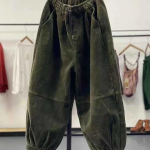 Rudeninės laisvalaikio velvetinės haremo kelnės moteri&scaron;kos auk&scaron;tu juosmeniu Retro laisvos moteri&scaron;kos oversize mamos kelnės. XXL žalia