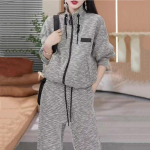 Moteri&scaron;kas kasdienis dryžuotas kardiganas ir plačių kelnių komplektas - 2024 m. pavasario/rudens kolekcija 2XL