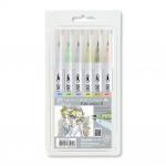 Kuretake teptukiniai ra&scaron;ikliai ZIG Clean Color Real Brush 6 spalvų rinkinys Vėsūs pasteliniai atspalviai RB-6000AT/6VH