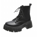 Lucyever Storapadės Ankle Boots Moterims PU Oda Kvadratiniai Kulniukai Combat Boots Moteris Suvarstomos Baltos Juodos Trumpas Aulas Moteri&scaron;kas 36 juoda