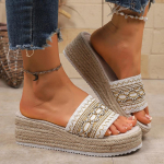 Madingi Nauji Vasariniai Espadrilės Platforminiai &Scaron;lepetės Moteri&scaron;ki Bohemi&scaron;ko Stiliaus Auksinėmis Juostelėmis Plei&scaron;tai Sandalai Moteris Storas Padukas Laisvalaikio Paplūdimio &Scaron;lepetės 36 smėlis