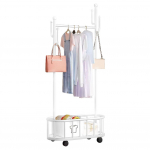 Drabužių stovas su krep&scaron;iu Coat Stand Judantis drabužių stovas su ratukais paltams, sijonams, mar&scaron;kiniams, megztiniams juoda