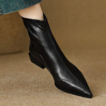 Moterų a&scaron;trios nosies stambiu kulnu ankle boots su užtrauktuku gale - su vilnos pamu&scaron;alu, universalūs elastiniai kojinės tipo batai rudeniui/žiemai 2025. 38