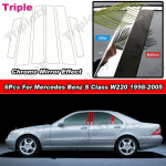 6 vnt. blizgios chromuotos automobilio statramsčio apdailos juostelės langų moldingų dangteliai Dekoracija PC medžiaga Mercedes Benz S klasės W220 1998-2005 Chrome