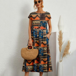 Nauja Mada Laisva Medvilnės Lino Suknelė Moterims Trumpomis Rankovėmis Apvalia Kaklo I&scaron;spausdinta Vasarinė Suknelė Moterims Eleganti&scaron;kos Vintage Laisvalaikio Suknelės Lady 24195 L juoda