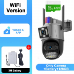 AIOOK 8MP IP kamera lauko WiFi PTZ dvigubo objektyvo dvigubo ekrano automatinis sekimas vandeniui atsparus apsauga vaizdo stebėjimas policijos &scaron;viesos signalizacija CCTV Camera+batterie+128GB