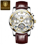 POEDAGAR Automatinis mechaninis laikrodis Vyri&scaron;kas Tourbillon Skeletas Apyrankinis laikrodis Kalendorius Savaitės rodymas Odinis dirželis auksas/balta