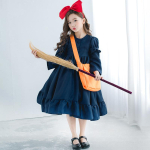 J-yuefang/Jingyuefang Kiki raganos kostiumas mergaitėms, japoni&scaron;ko stiliaus anime cosplay suknelė su lankeliu ir kuprinėle M=110cm black