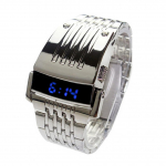 Band Men Blue Display Plieninis mados skaitmeninis platus rankinis laikrodis sidabras