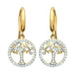 Les Tr&eacute;sors De Lily [L4700] - Boucles plaqu&eacute; or 'Arbre de Vie' blanc dor&eacute; - 27x12 mm
