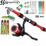 Me&scaron;kerės ritės priedų pilni rinkiniai 154 cm Kelioninė teleskopinė me&scaron;kerė su spiningų ritės rinkiniu