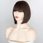 XINRAN Straight Black Bob perukas su kirpčiukais Sintetiniai trumpi sintetiniai perukai moterims kar&scaron;čiui atsparūs pluo&scaron;tiniai plaukai Cosplay brazili&scaron;ki perukai