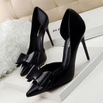 BIGTREE Fashion Sweet Bow auk&scaron;takulniai ploni kulniukai 10,5 cm auk&scaron;takulniai, smailūs &scaron;oniniai tu&scaron;čiaviduriai vienviečiai batai 36 juoda