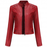 Moteri&scaron;ka dirbtinės odos striukė su užtrauktuku apkarpyta Motociklo trumpas PU Moto Biker Outwear Prigludęs plonas paltas su ki&scaron;enėmis Stilingas kniedės Punk Rock Fashion Blazer 3XL vyno raudonos spalvos