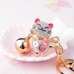 Mielas kri&scaron;tolo raktų pakabukas lydinio Big Bell Kalnų kri&scaron;tolas japoni&scaron;kas Lucky Cat automobilio raktų pakabukas rožinė