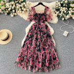 Retro romanti&scaron;ka suknelė, moteri&scaron;ka vasaros tinklinio tinklinio audinio ausų dizainas atrodo maža ir eleganti&scaron;ka Super Fairy Princess ilga suknelė