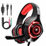 Stereo žaidimų ausinės, skirtos Playstation 4 PS4 PS5, ausinės ant ausinių su mikrofonu ir LED lemputėmis, skirtos Xbox One, asmeniniam kompiuteriui, ne&scaron;iojamam kompiuteriui juoda/raudona