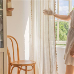 Baltos dryžuotos siuvinėtos užuolaidos Pusiau nepermatomos užuolaidos tu&scaron;čiavidurės virtuvės ir svetainės langų užuolaidos W140xL45CM(Top Pocket) balta