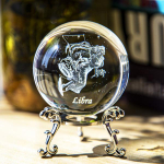 3D vidinis raižinys kri&scaron;tolinis rutulys, sferinis i&scaron;dėstymas, stiklas, popierinis, kūrybinga dovana gimtadienio proga Libra