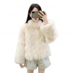 Auutmn Winter Lady Cardigan Coat Furry Pliu&scaron;inis stovas apykaklė &scaron;ilumą sulaikanti ilgomis rankovėmis Pastorinta trumpo tipo Vienspalvė dirbtinio kailio striukė